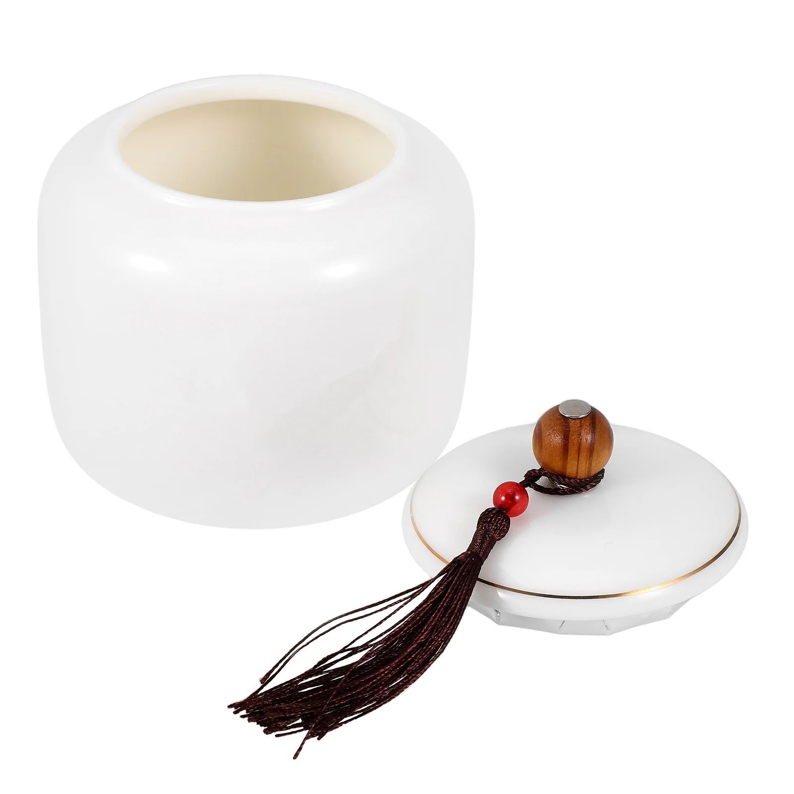 

Ceramic Tea Jar with Wooden Seal Airtight Storage Container for Loose Tea Dry Food Dried Fruit Multifunctional Kitchen Canister