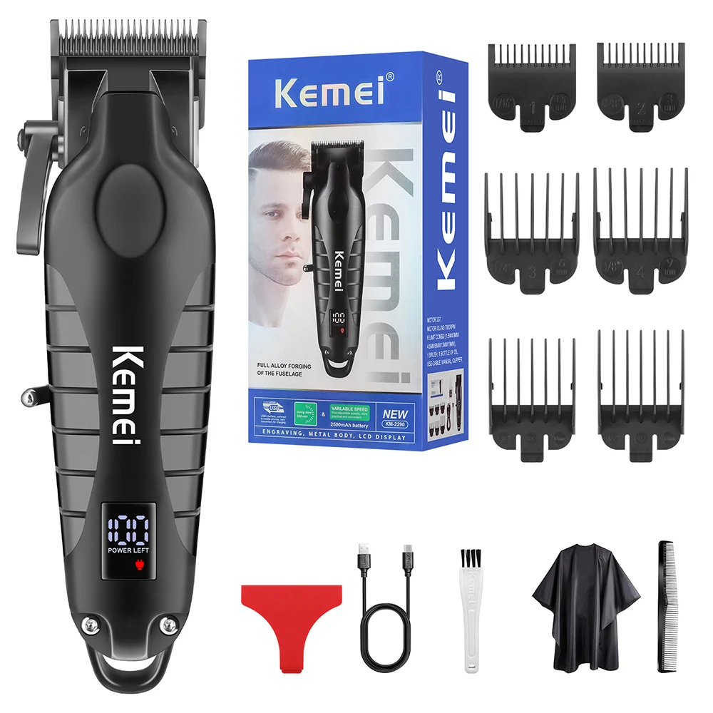 

Kemei Professional Electric Clipper LCD Rechargeable Full Alloy Forging of The Fuselage Large Power Long Capacity KM-2290