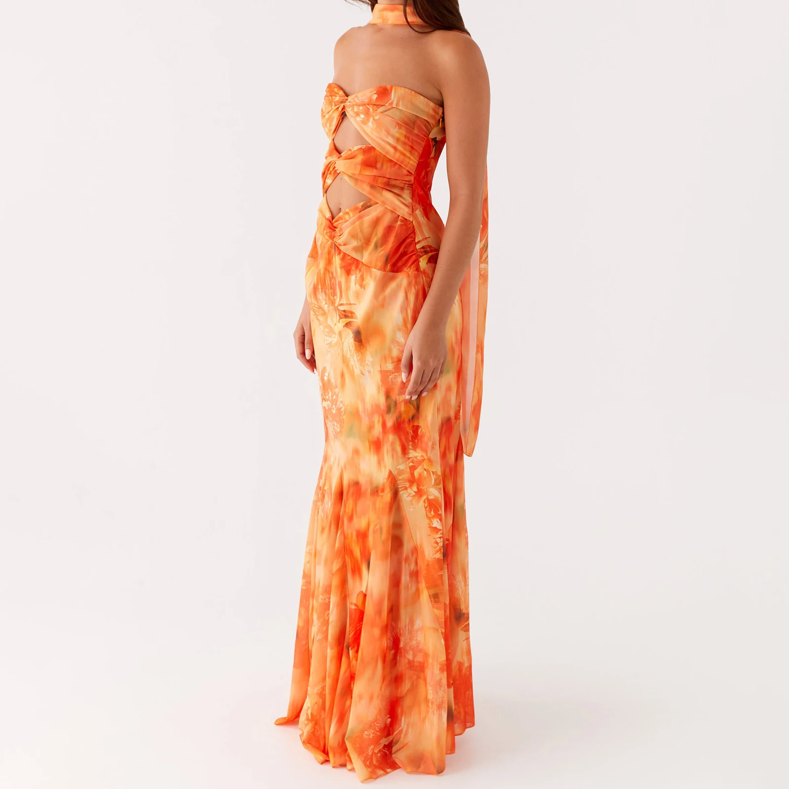 Robe longue bustier tubulaire pour femmes, épaules dénudées, sans manches, queue de poisson, moulante, avec écharpe, offre spéciale S M L, nouvelle collection