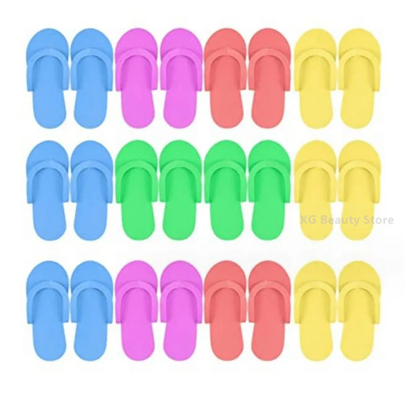 New 12 Pairs Random Color Disposable Foam Slippers Pedicure Slippper For Salon Spa Hotel Foot Flip Flop Slippers Pedicure Tool