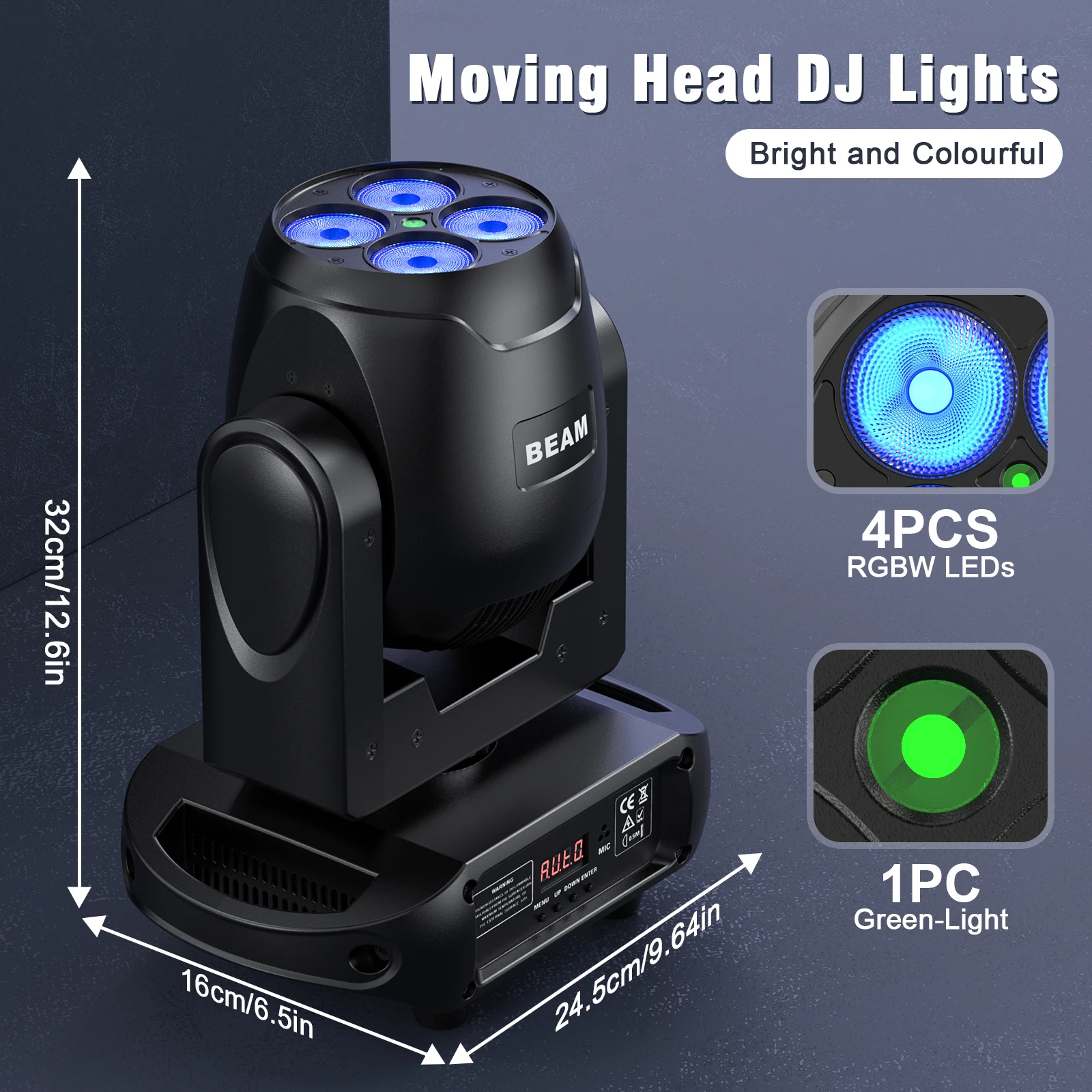 U'King 100W Beam Wash Moving Head Lights With 4X20W RGBW LED Beads Stage Light Green Starry Sky Effect DMX512 DJ Light For Party