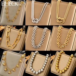 EILIECK 316L Stainless Steel Thick Bead Chain Necklace For Women Trendy Gold Silver Color Waterproof Neck Chain Jewelry Gift