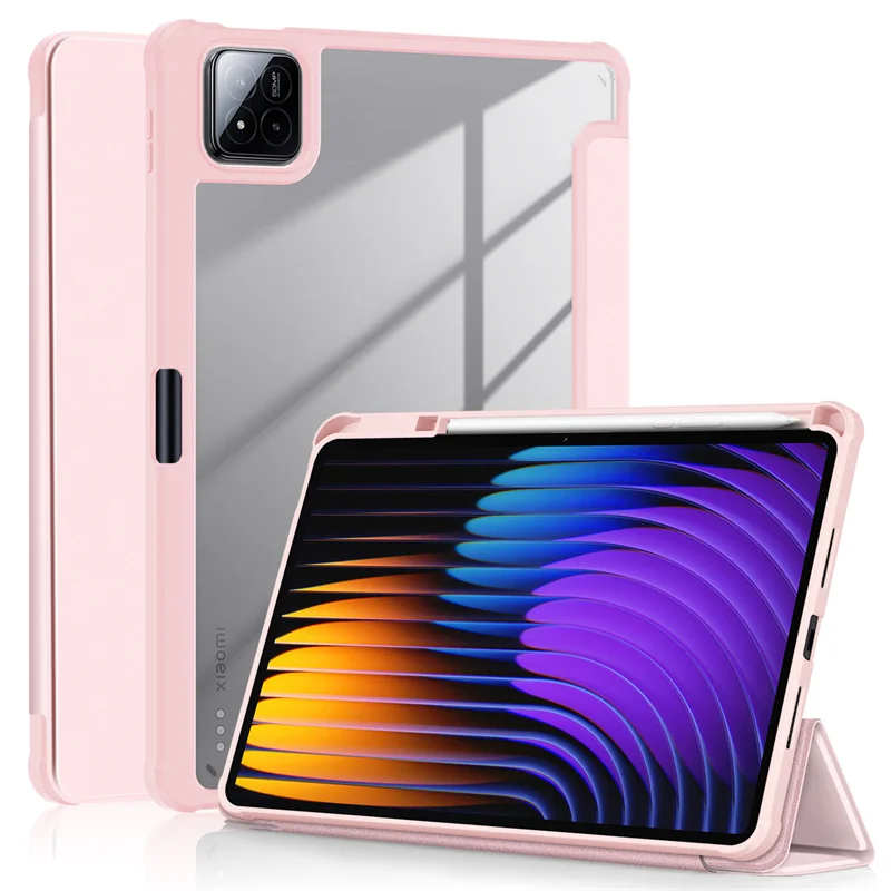 For Xiaomi Pad 7 Case With Pen Holder PU Leather Acrylic Back Fold