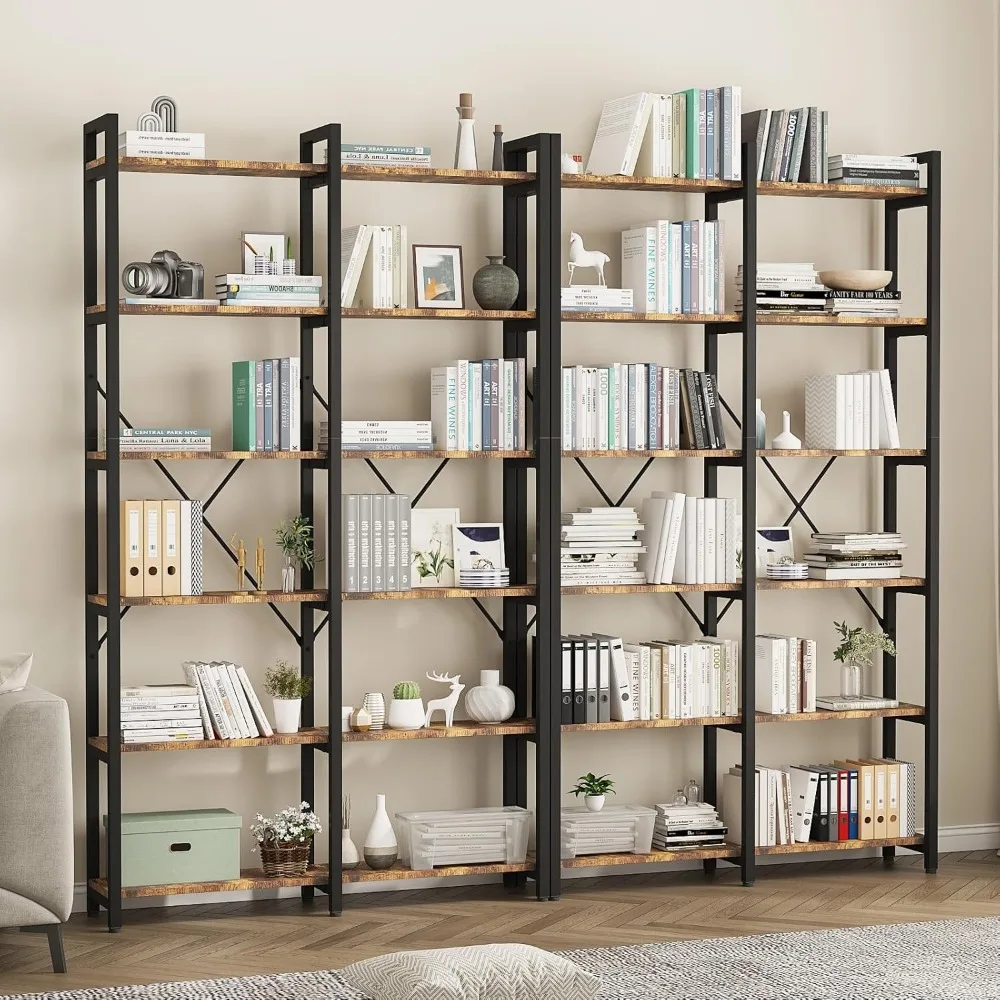 6 Tier Bookshelf Set of 2, 71.5'' Industrial Wood Bookshelves, Book Shelf with 12 Open Display Shelves & Metal Frame, Tall Book