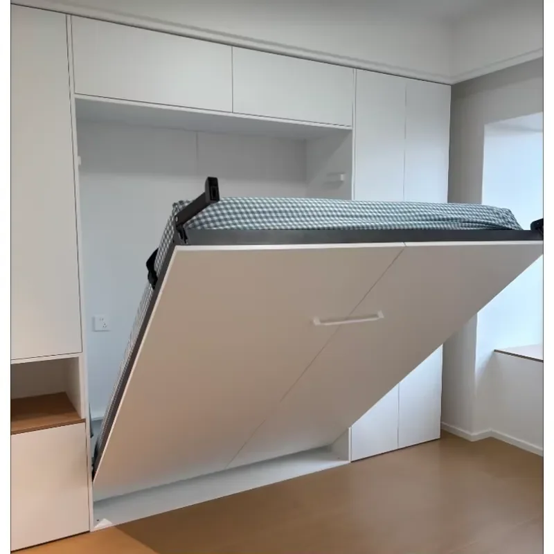 Complete Hardware Fittings Folding Murphy Wall Bed Modern Design Particle Board Panel Invisible Hidden Space Saving Bedroom