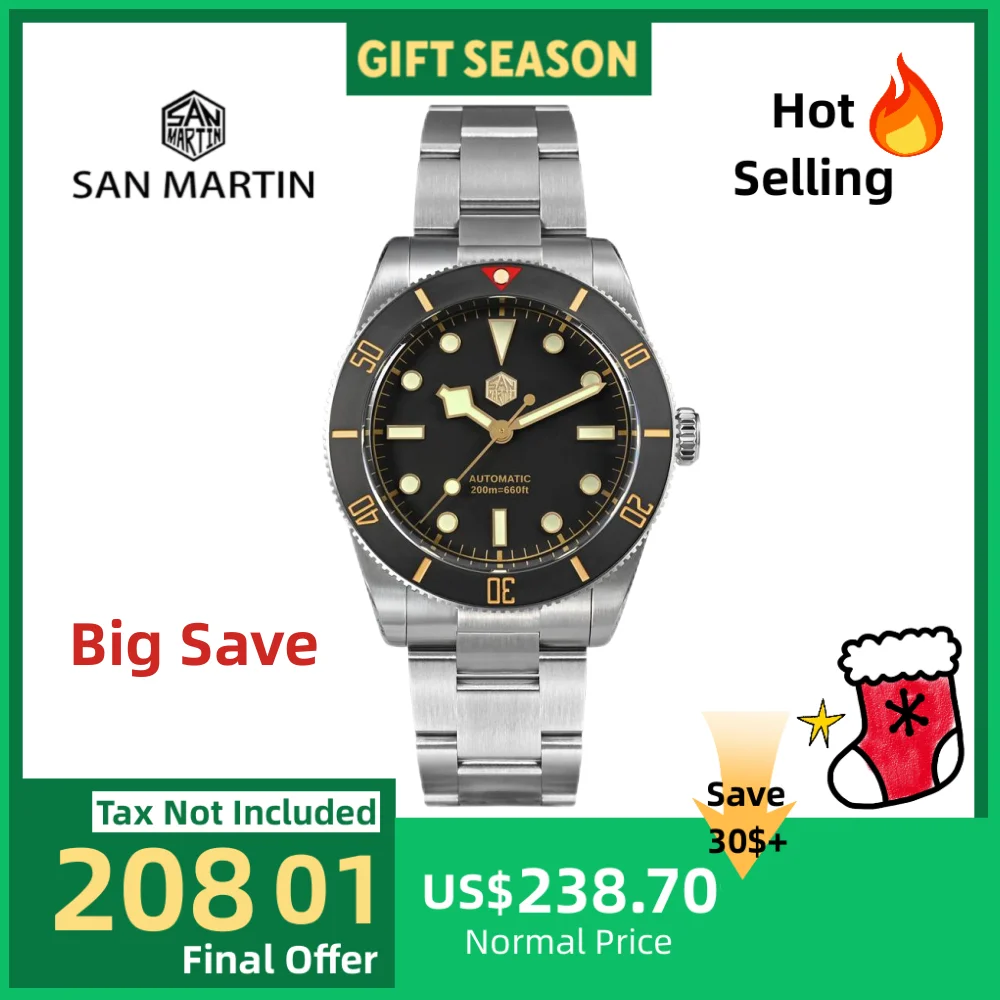 

San Martin 37mm Matte Bezel NH35 BB54 Vintage Diving Watch For Men Automatic Quick Fly Adjust C3 BGW-X1 Lume 20ATM Reloj SN0138
