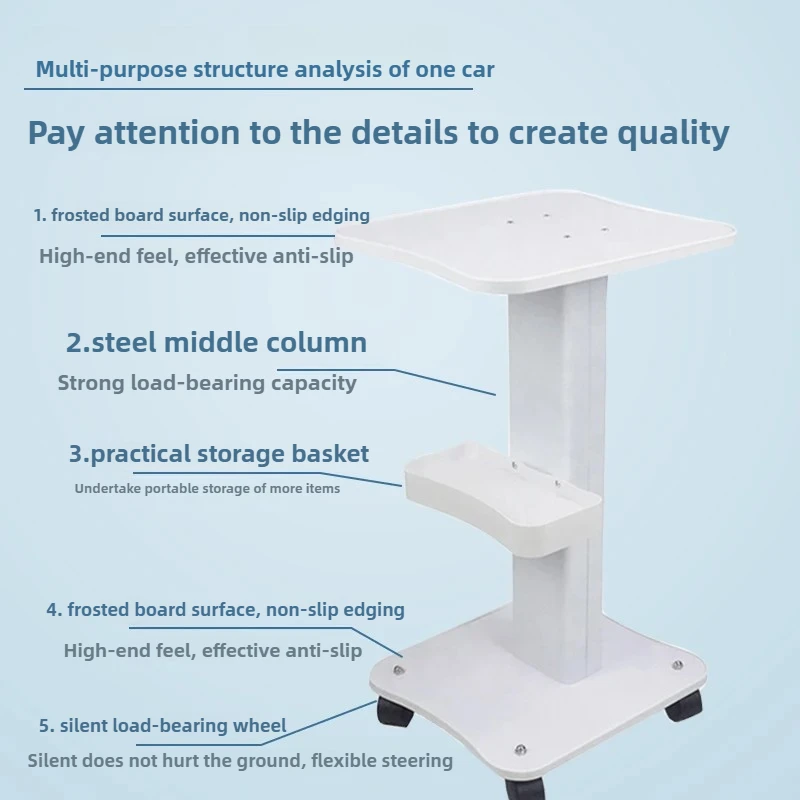 PVC Beauty Instrument Cart  Scratch-Resistant Cosmetic Stand Heavy-Duty Skincare Storage Trolley Mobile Salon Tool Organizer