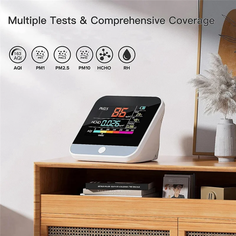 

HFES 8-в-1 Детектор пыли Тестер качества воздуха PM2.5/PM1/PM10 Монитор температуры Формальдегид TVOC