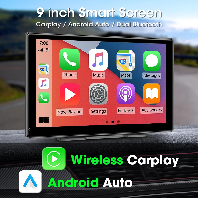 Autoradio CarPlay wireless da 9 pollici Lettore multimediale automatico Android Navigazione stereo automatica con fotocamera posteriore Touch Screen