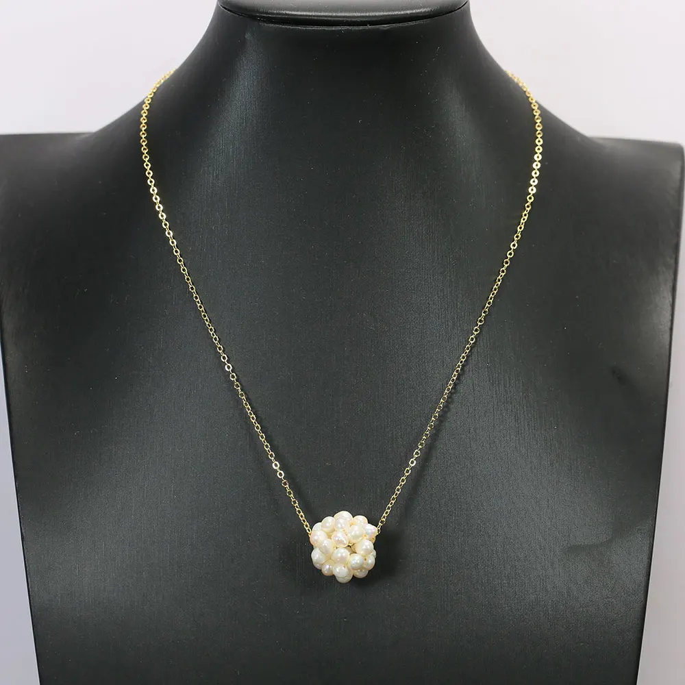 GuaiGuai Jewelry Real White Pearl Ball Pendant Women Wedding Party Chain Necklace Body Jewelry For Brides Accessories
