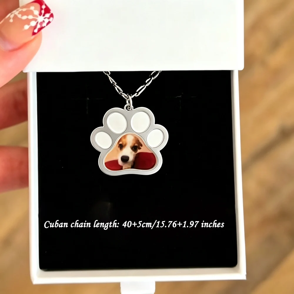Personalized Pet Paw Colors Print Photo Necklace Stainless Steel Custom Dog Cat Paw Pendant For Pet Lovers Memorial Jewelry Gift view 5