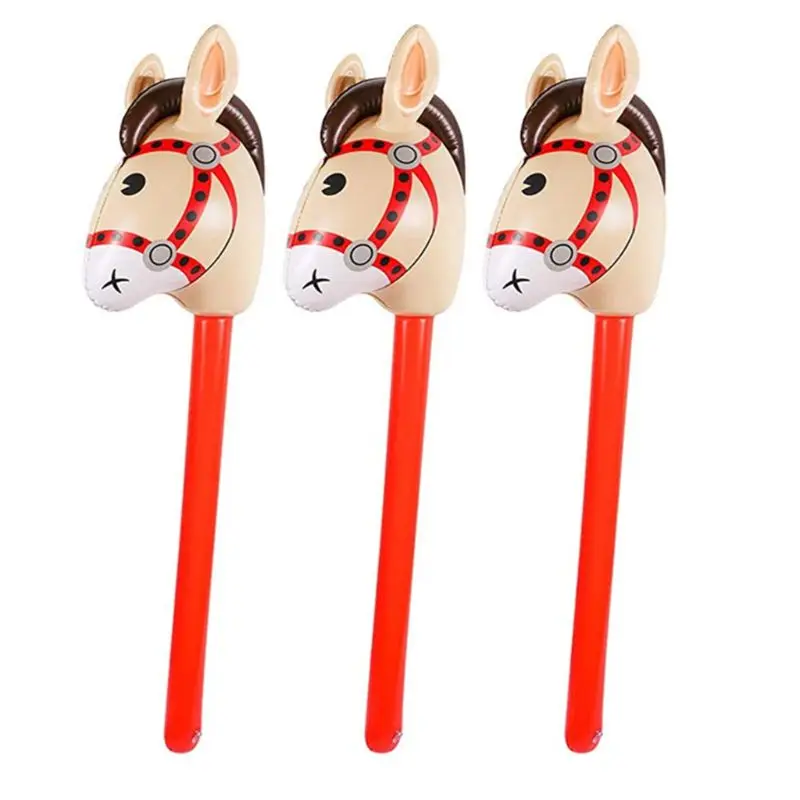 Inflatable Horse Heads Cowgirl Stick PVC Balloon Outdoor Educational Toys for Children Babies Birthday Gifts 1Pc