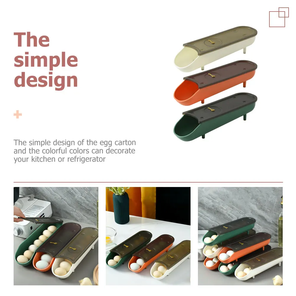 

3Pcs Egg Organizer Auto Sliding Stackable Storage Box Kitchen Refrigerator Holder Adjustable Freshness Pointer Egg Storage