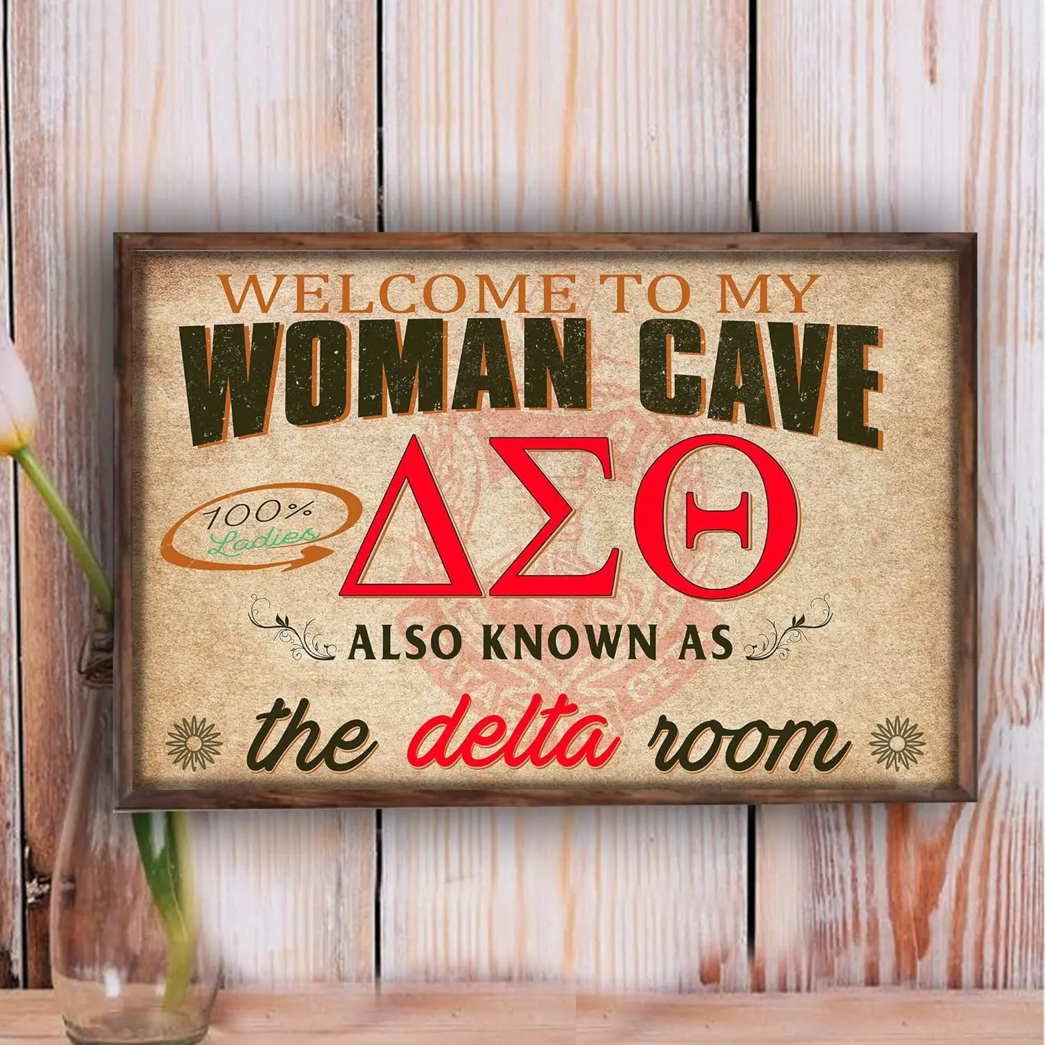 Willkommen in meiner Frauengrotte, auch bekannt als The Room, Vintage-Blechschild, DST Sorority Theta, Retro-Metallschild für Afro-Afrikaner.