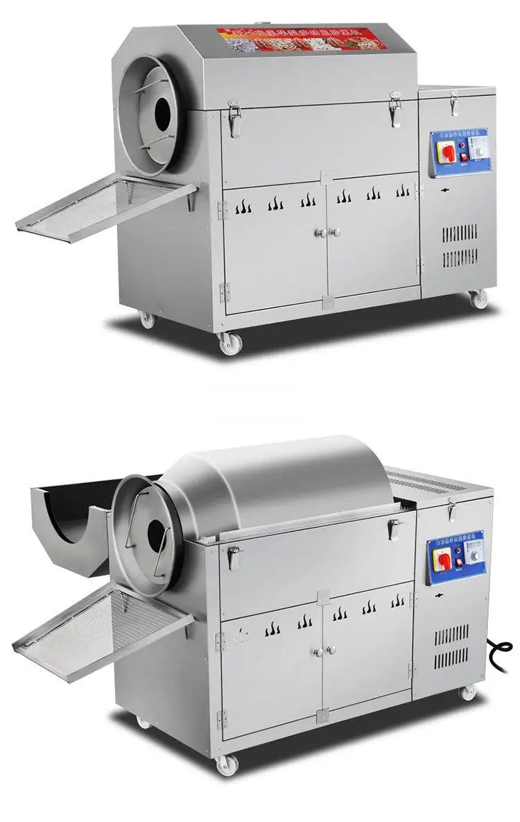 تسخين الغاز الفول السوداني طبل القهوة الكبيرة تجفيف الذرة الصويا محمصة الكاكاو آلة تحميص الفول التجارية للجوز