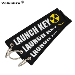 Text Both Sides Embroidery LAUNCH KEY Tags Rectangle Keychain Motorcycle Key Chain Accessories Souvenir Wholesale