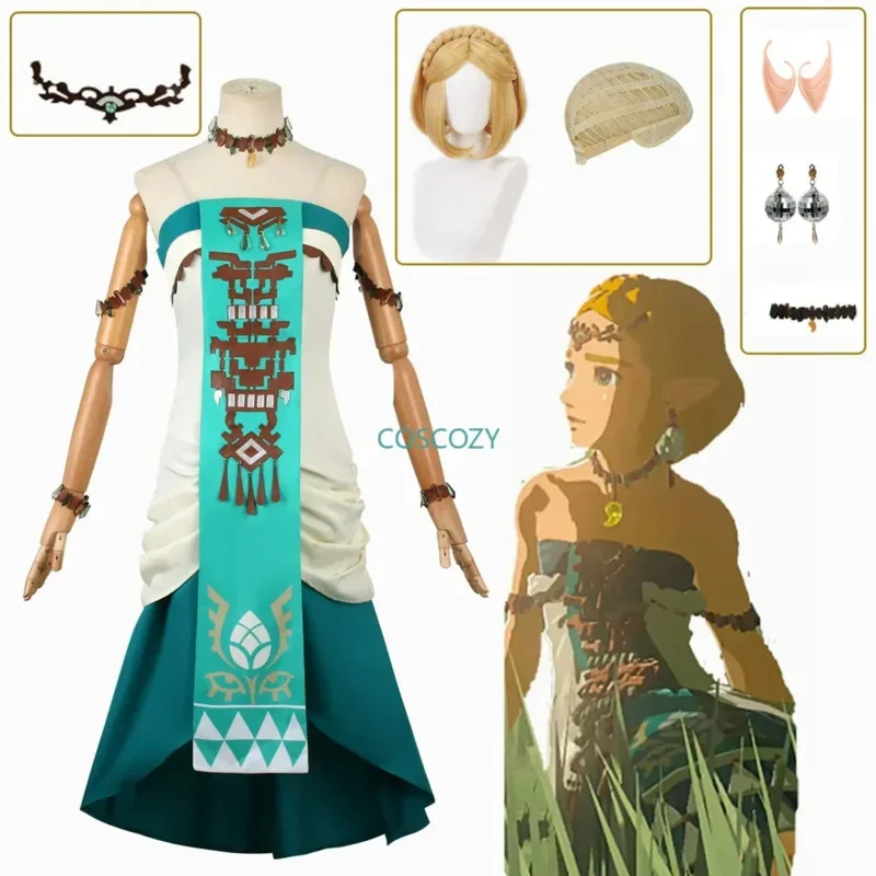 Vestido largo de princesa para cosplay, peluca y accesorios, traje de Halloween para mujer, nuevo