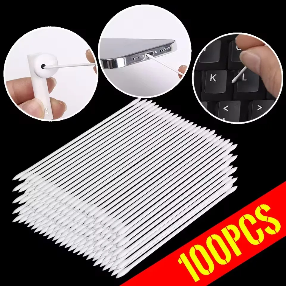 1-100Pcs Headphone Cleaner Tools Dust Free Disposable Cleaning Swab Cotton Stick for AirPods Earphone Keyboard Phone Charge Port