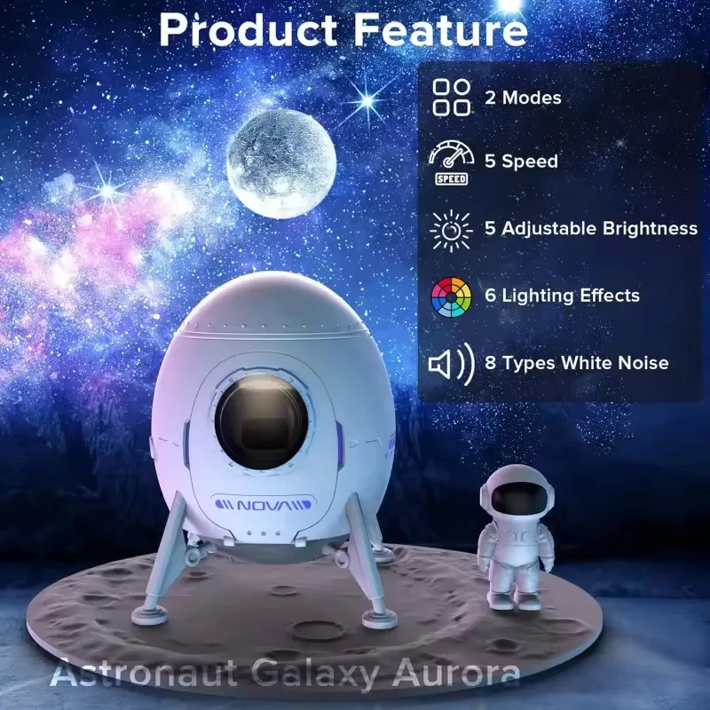 Espaço lander astronauta galáxia luz projetor nave espacial luz da noite para decoração de festa do quarto ou presente de natal cor ajustável