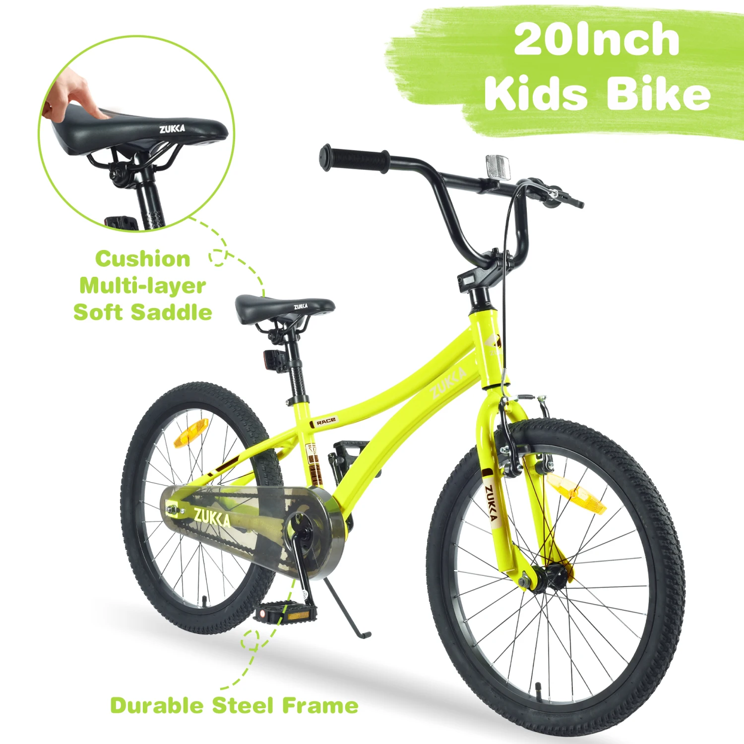 ZUKKA kinderfiets, 20 inch kinderfiets voor jongens van 7-10 jaar, meerdere kleuren