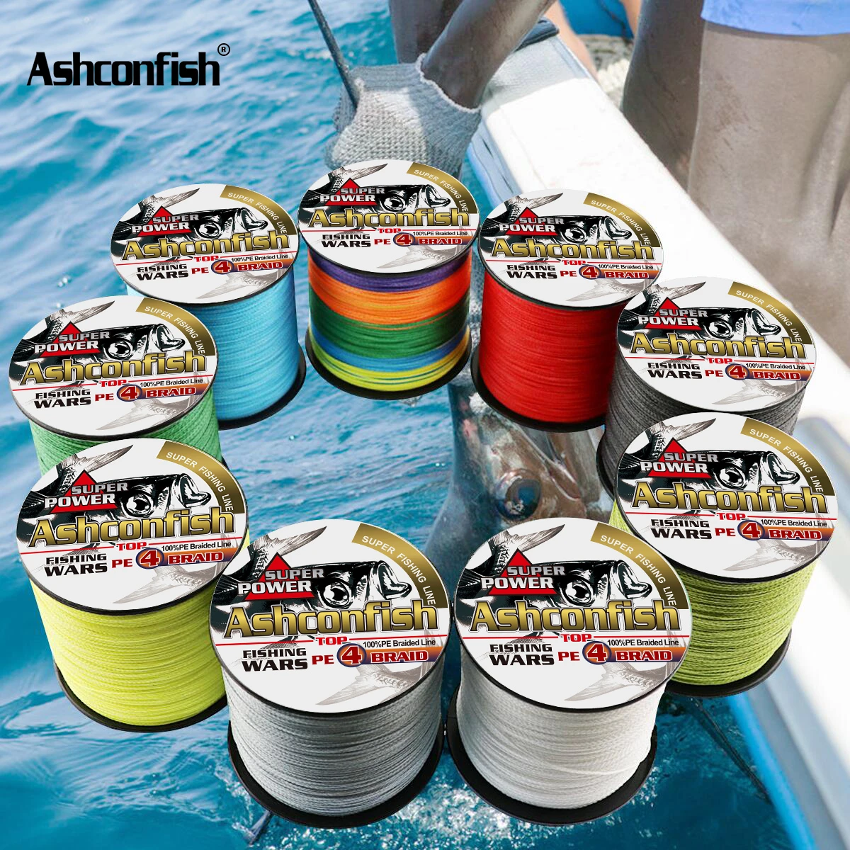 Ashconfish 300M 4Strands Freshwater/Saltwater Braided Fishing Line 6-100LB x4 Multilament Braid Line for Carp Fishing 0.2 0.55mm