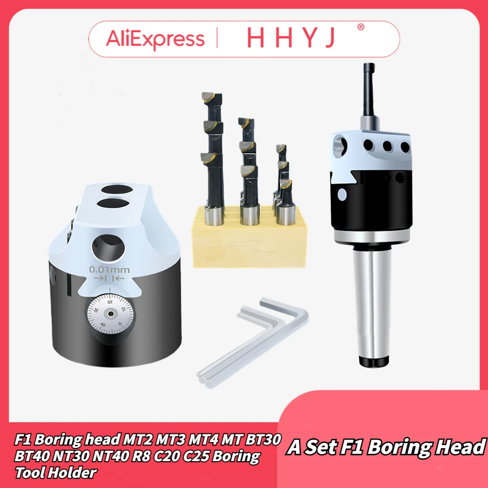 F1 2/3/4 inch 50/75/100mm F1 Type Boring Head 12/18/25mm Lathe Boring Bar Milling Holder For Milling Machine Tools + Hex Wrenche