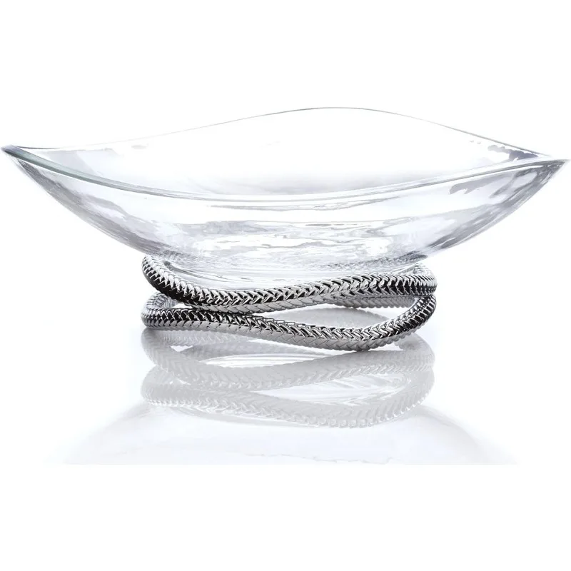 

Braid Centerpiece Bowl ,Fruit Display Bowl,Decorative Bowl for Table Décor or Kitchen Counter, Chrome Plate and Glass