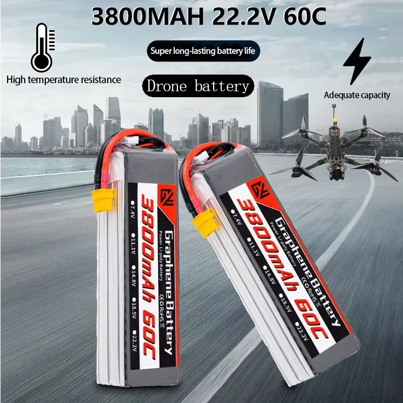 

22.2V Drone Battery 6S Lithium Battery 3800mAh 60C Suitable for Remote Control Cars Ship Models Aircraft Models Racing Models