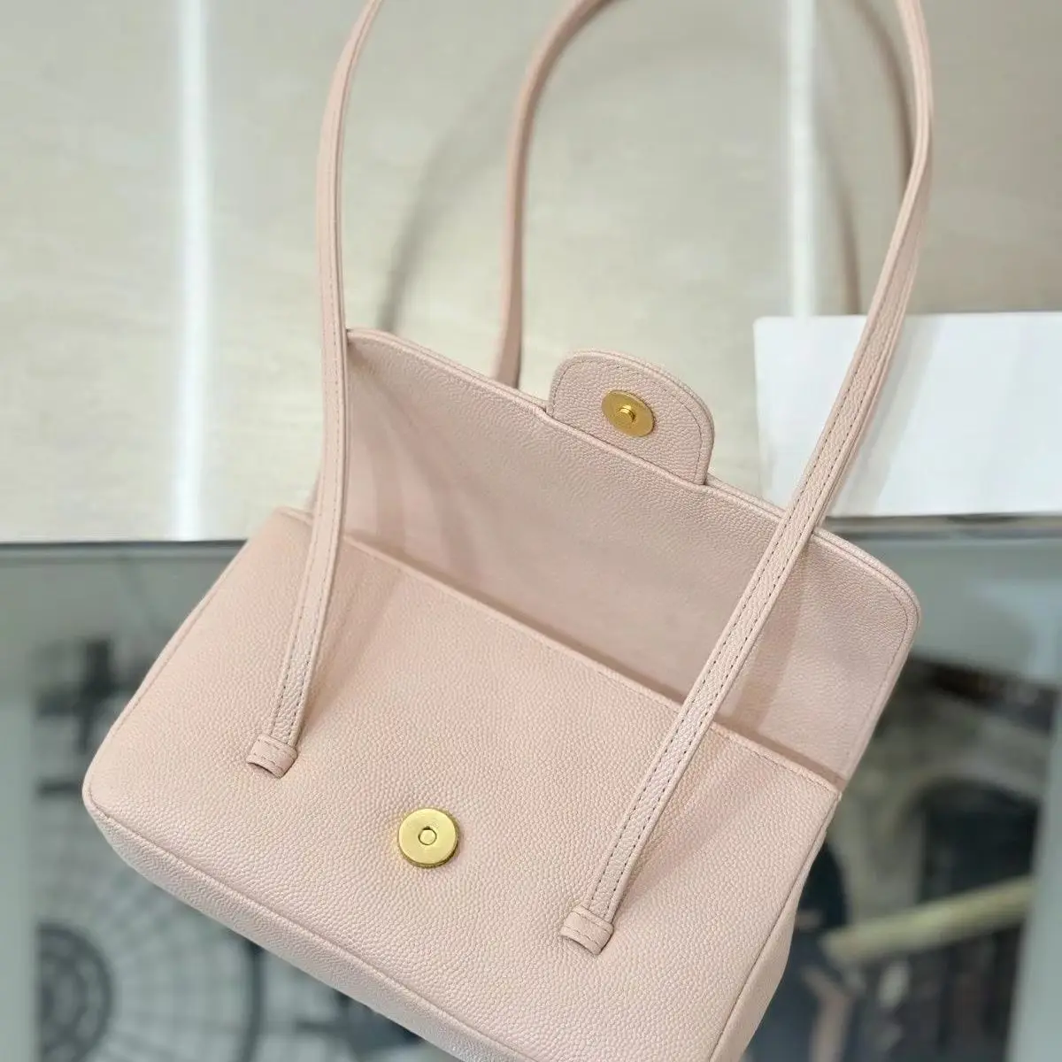 Minimalist Nude Leather Flap Bag Women Long Strap Underarm Shoulder Tote Purse