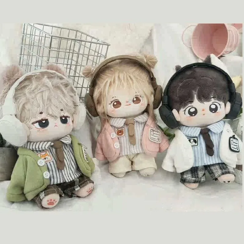 20cm Cotton Doll Clothes Doll DIY Suit With Headset Handsome Cute Plush Toy No Attribute Dress-up Dolls Accessories Only Clothes