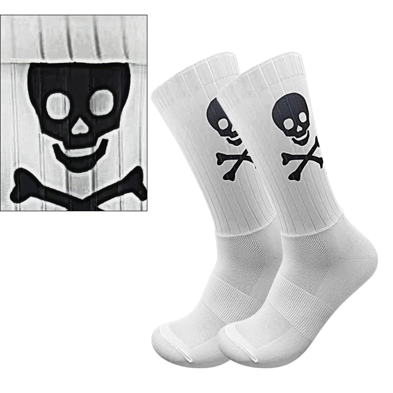 New Men Women Sock Mouth Anti-Skid Silicone Cycling Socks Middle Tube Skull Pattern Casual Outdoor Sports Socks