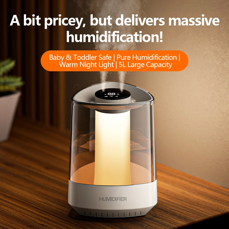 5L Large Capacity Mist Warm Night Light Humidifier Thermal Evaporation Baby & Toddler Safe, Pure Humidification, for Bedroom