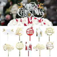 Merry Christmas Cake Topper Acrylic Happy Birthday Cake Topper Kids Christmas Gifts Xmas Dessert Decoration