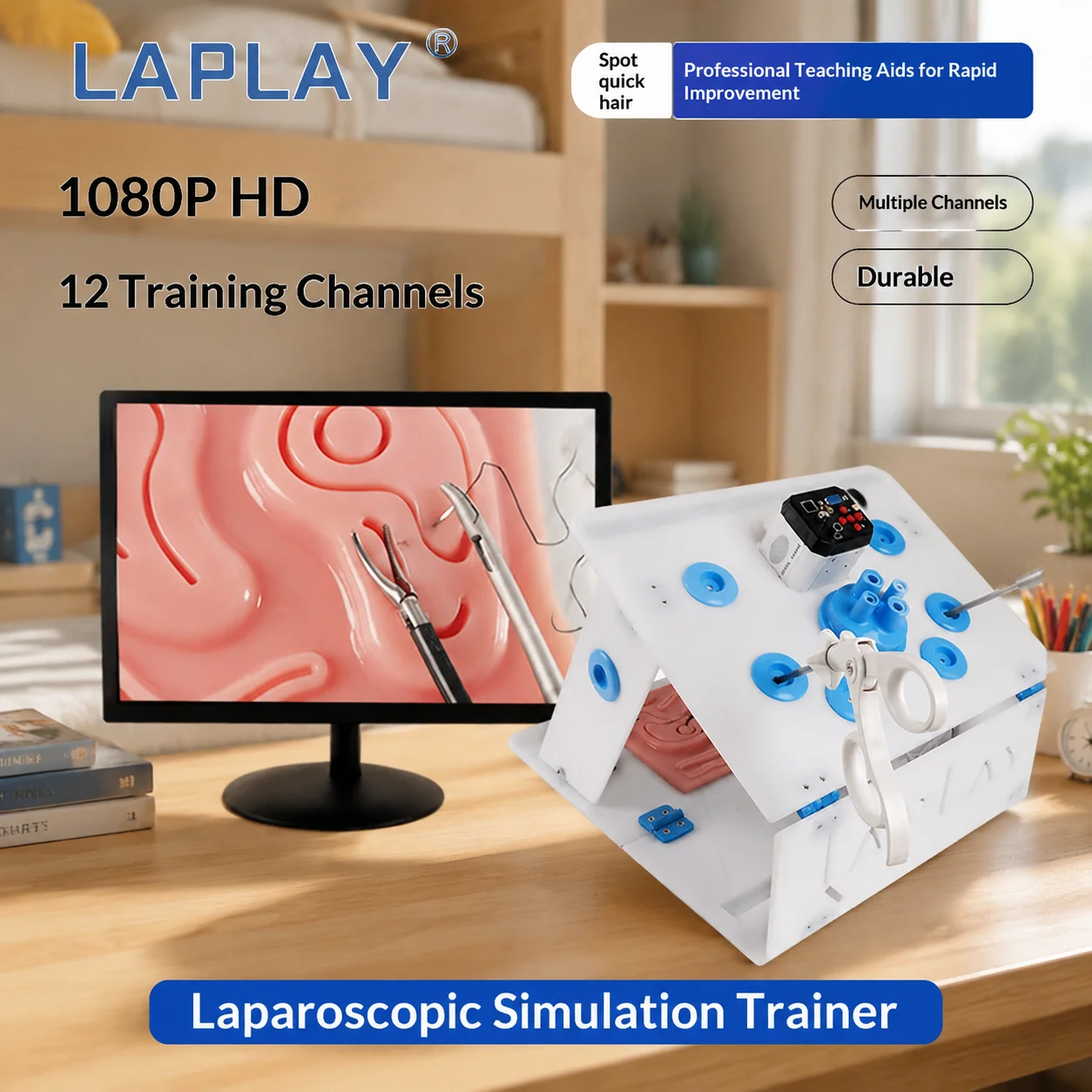 Laparoscopic Simulation Practice VGA Training Kit with HD Camera, 9 Modules, and 4 Instruments: Needle Holders, Dissection Force