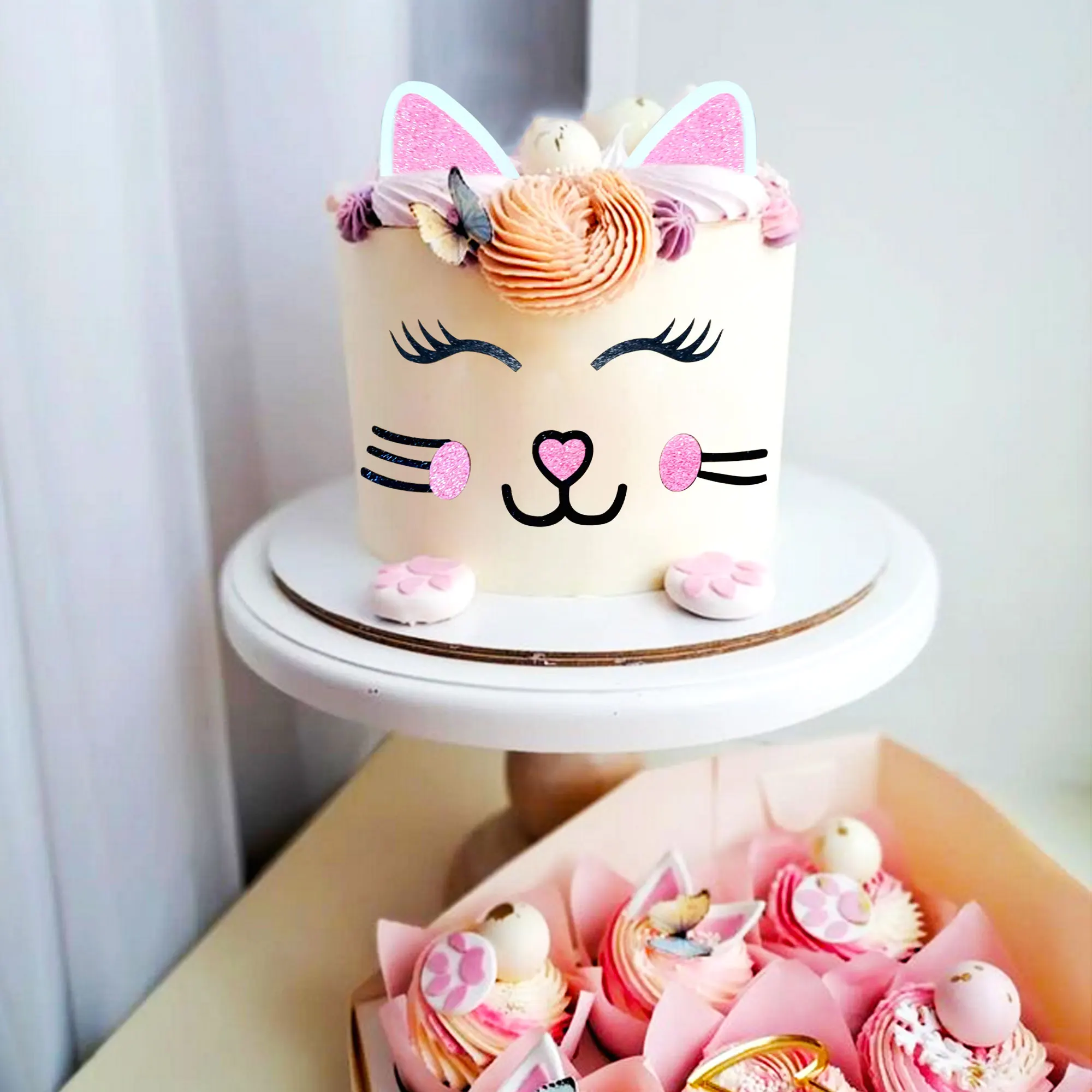 LaVenty Kitty Cat Birthday Cake Topper Kitty Cat Cake Decoration for Girl