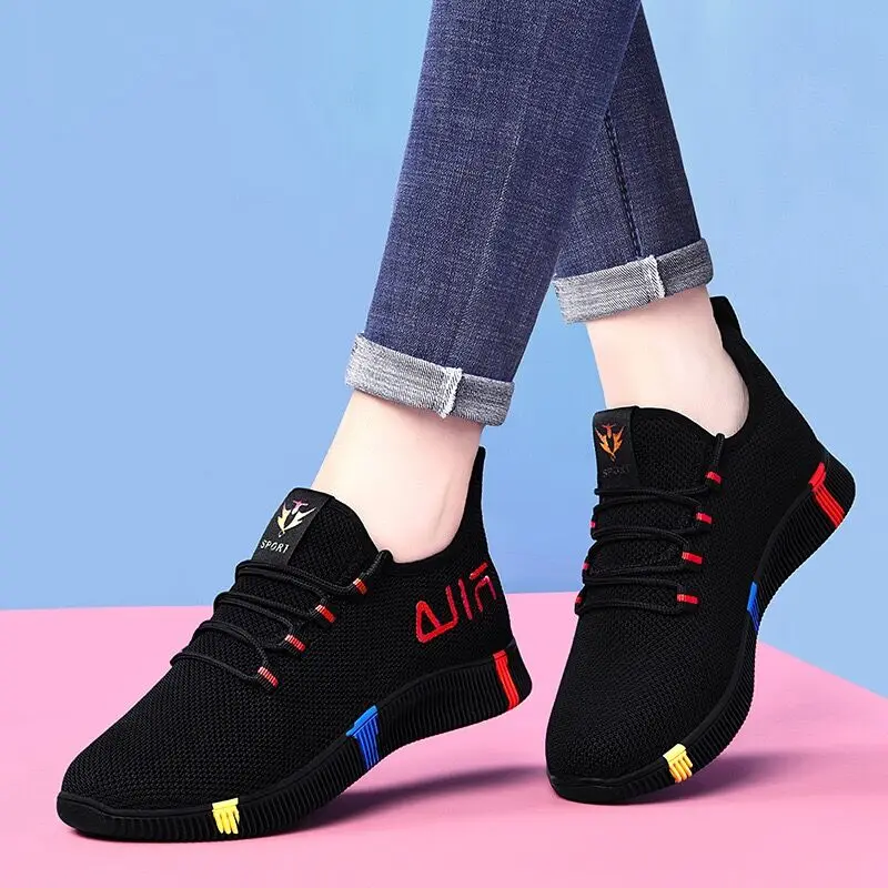 Zapatillas de baloncesto para mujer, zapatos deportivos con plataforma y cordones para exteriores, de malla de aire, transpirables, para caminar,