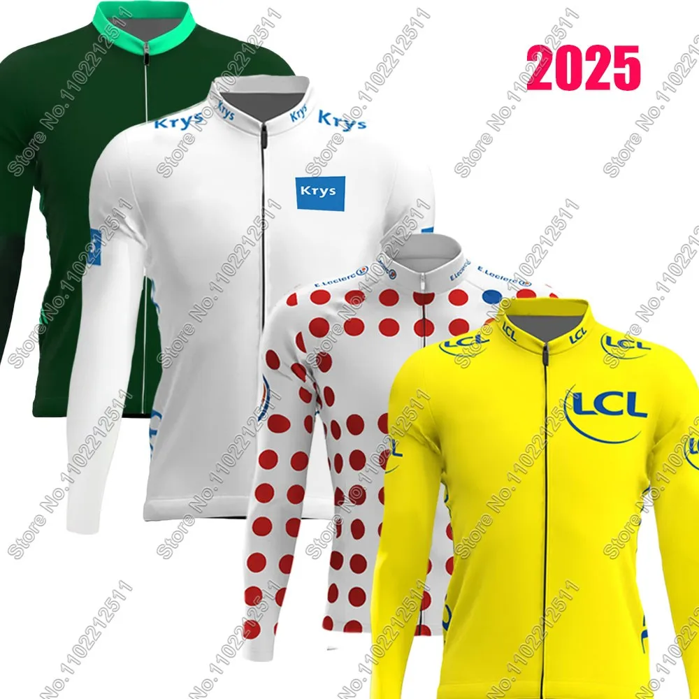 2025 Francia Tour TDF Ciclismo Jersey de manga larga para hombre verde Vert Ropa carrera bicicleta de carretera camisas bicicleta Tops uniforme Maillot Ropa