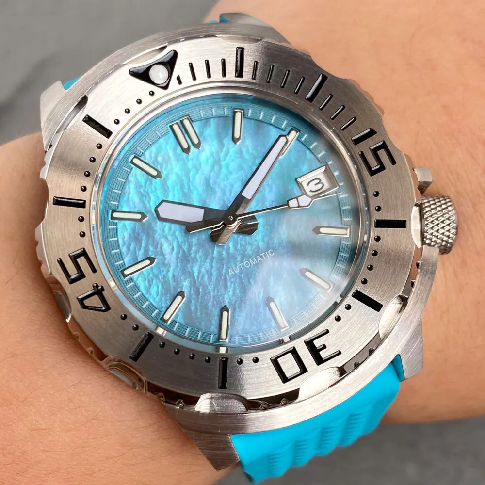 

New Tandorio Silver Monster 20ATM 42mm Light Blue Luminous AR Sapphire crystal glass Diver NH35A Automatic Mechanical Man Watch