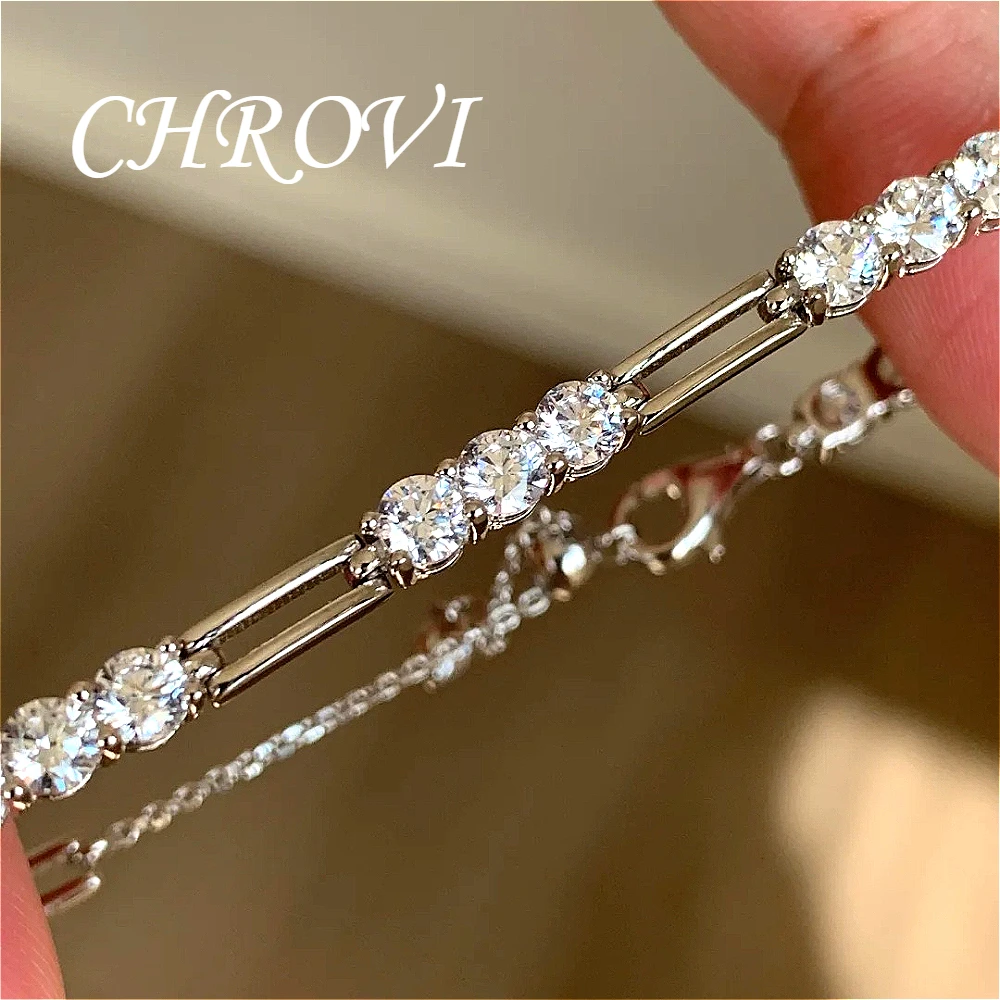 Luxuriöses 925 Sterling Silber Armband mit Glatter Textur, Doppellagig, mit Rundem Diamant und Gebogener Kette – Detail 6