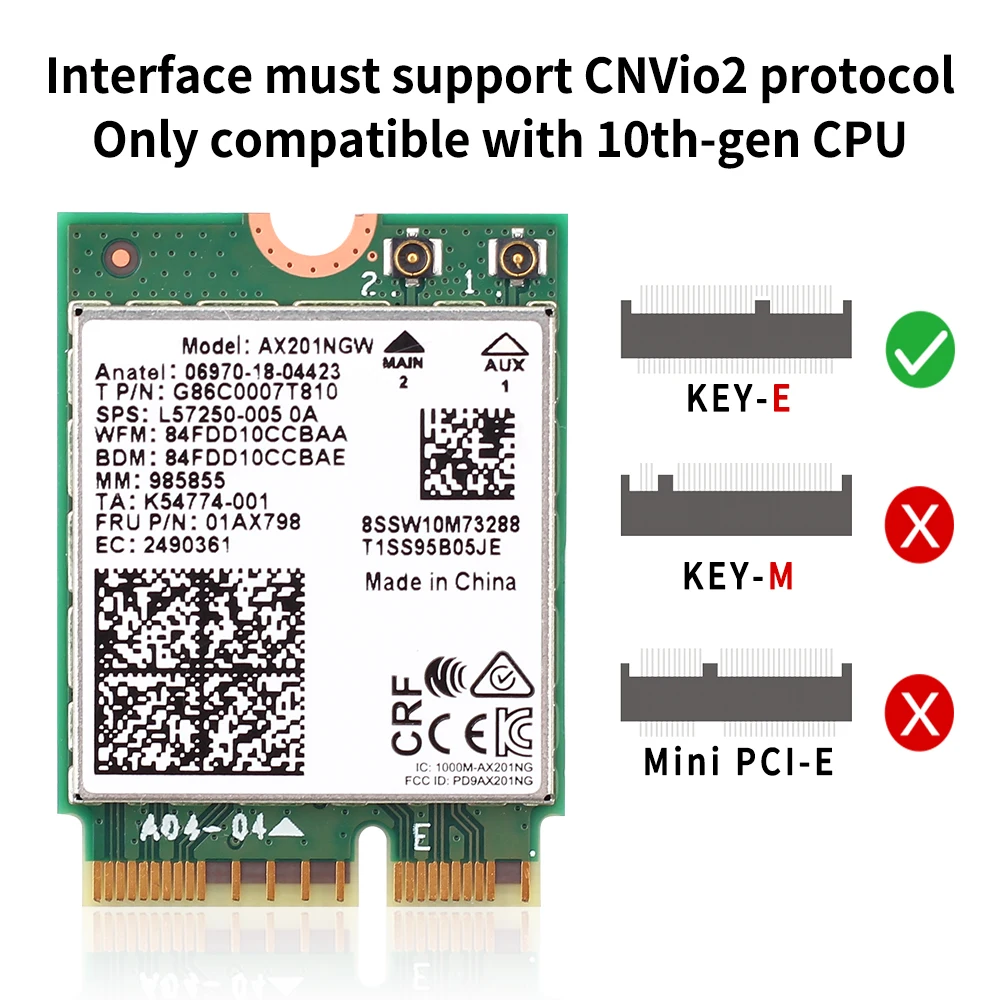 AX201 Wi-Fi6 M.2 Key E CNVIO2 Dual Band 2,4G/5Ghz карта беспроводного адаптера 802.11ac/ax Bluetooth-Совместимость 5,0 для Windows 10