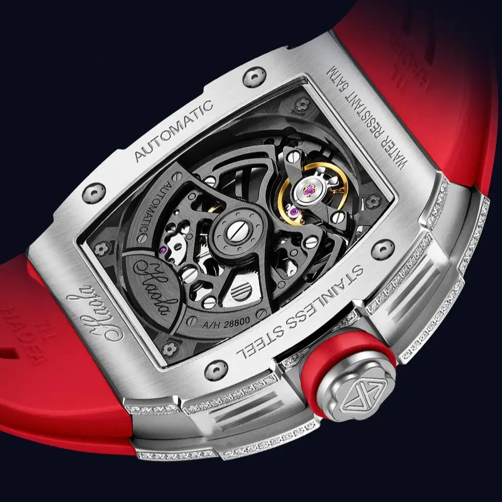 Haofa Diamond Bezel Automatic Mens Watch 3D Rabbit Dial Sapphire Mechanical Luminous Wristwatches for Men Business Casual 1985S