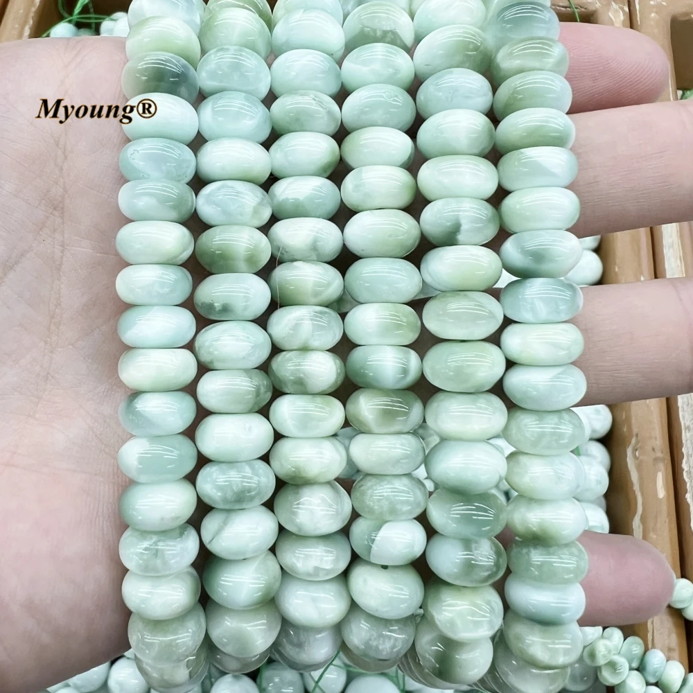 2Strands Natural Green Angelite Stone Rondelle Loose Beads For Jewelry Making Design MY230709