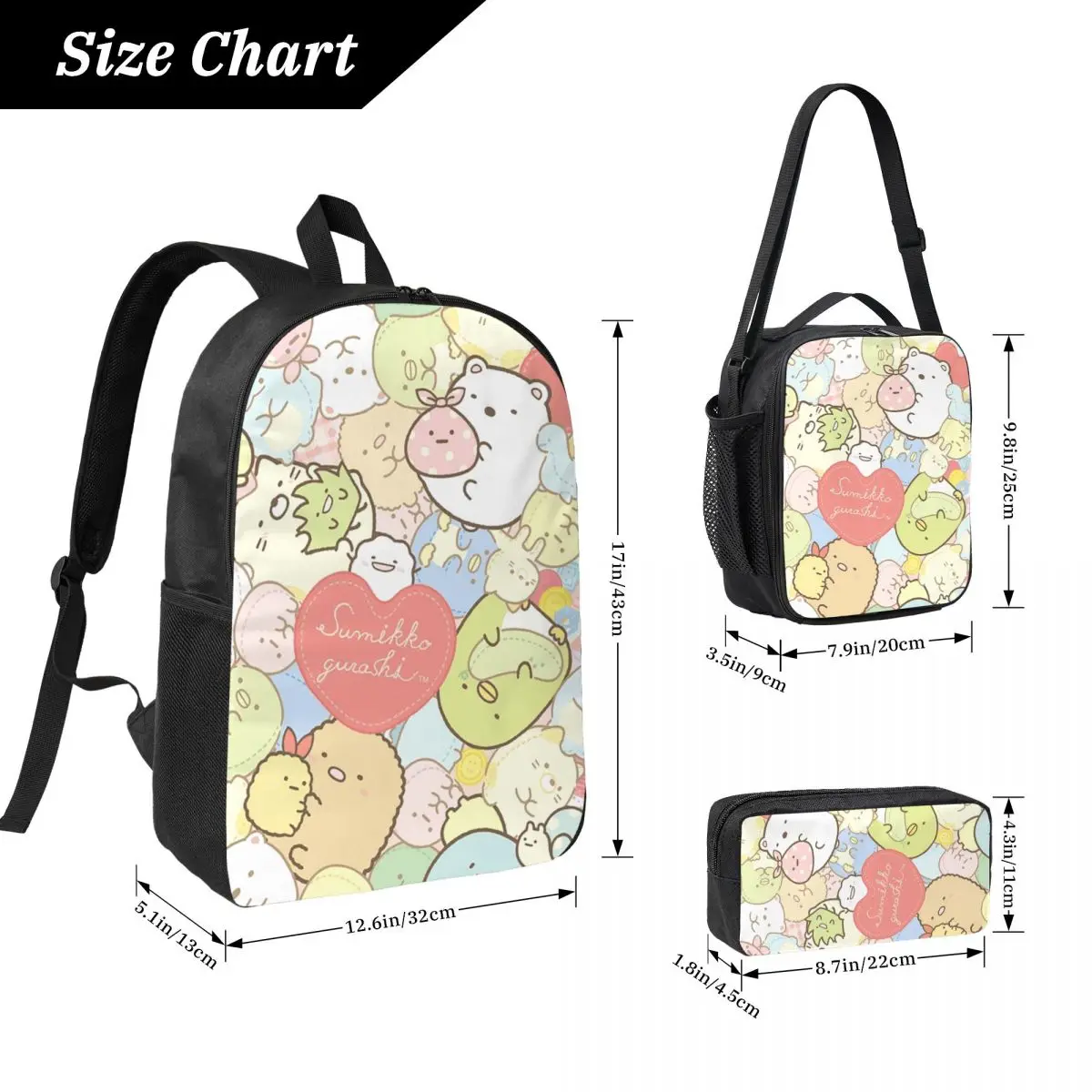 Sumikko Gurashi Mixed Backpack Student Boys Girls BookBag School Bag Laptop Shoulder Bags 3ps Insulated Lunch Bag Pencil Case