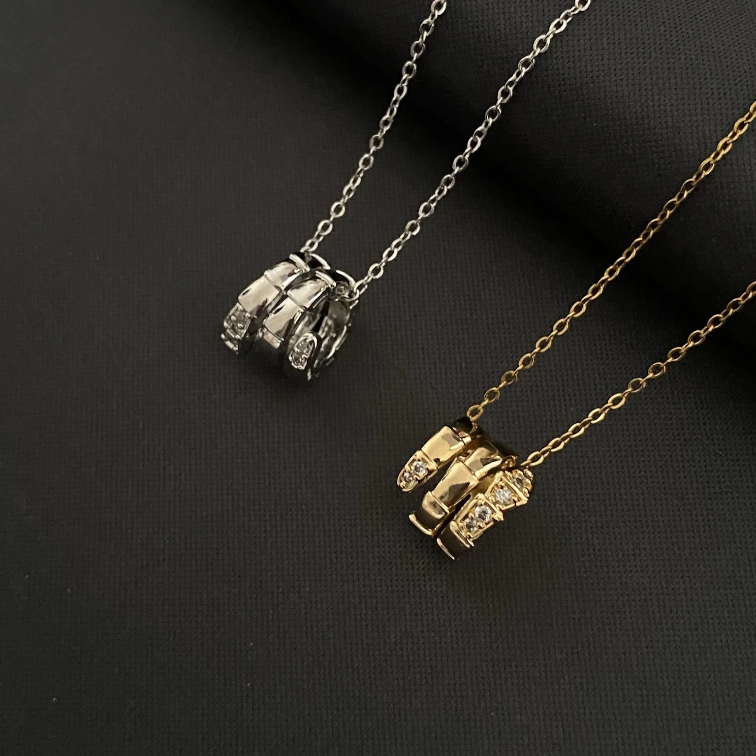 

Snake Chain Necklace, Cubic Zirconia Micro Pave Pendant, Bold Statement Choker, Titanium Steel Layering Jewelry