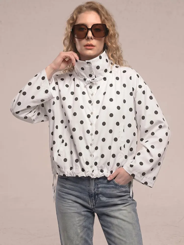 

HH Elegant Women Polka Dot Cropped Long Sleeve Single Breasted Coat For Womens Spring Fashion Female High Street Casual Jacket