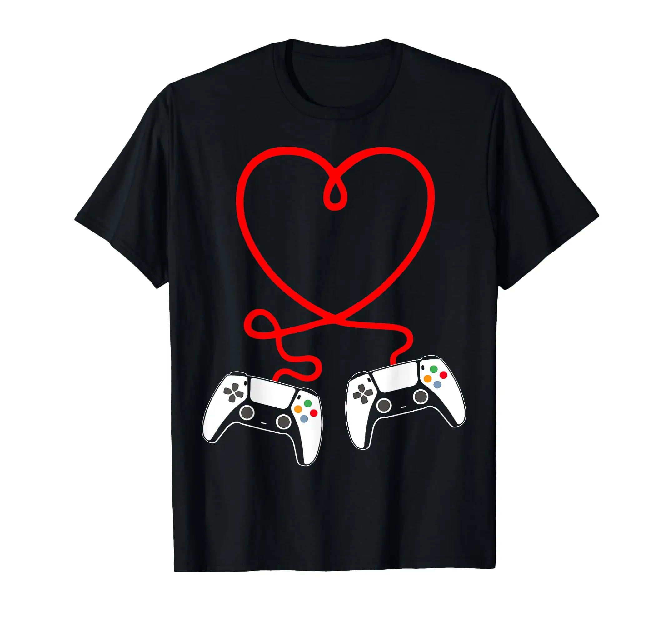 

High Quality Video Gamer Valentines Day T-Shirt With Controllers Heart T-Shirt Loose O-Neck Tee