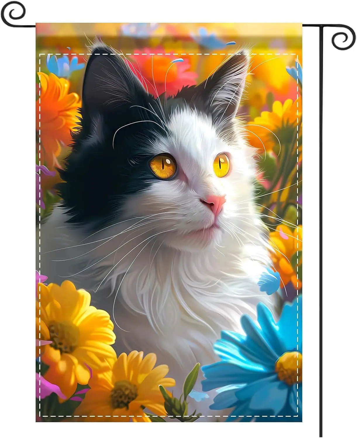 Garden Flag Banner Cat & Flower Design 12x18in Polyester Flags for Outside Garden Porch Yard MMZ