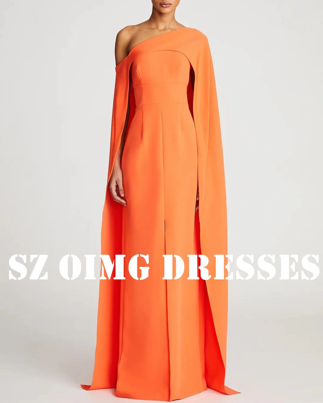 

OIMG New Design Floor Length One-Shoulder Prom Dresses Saudi Arabic Women Crepe Satin Orange Evening Gowns Formal Party Dress