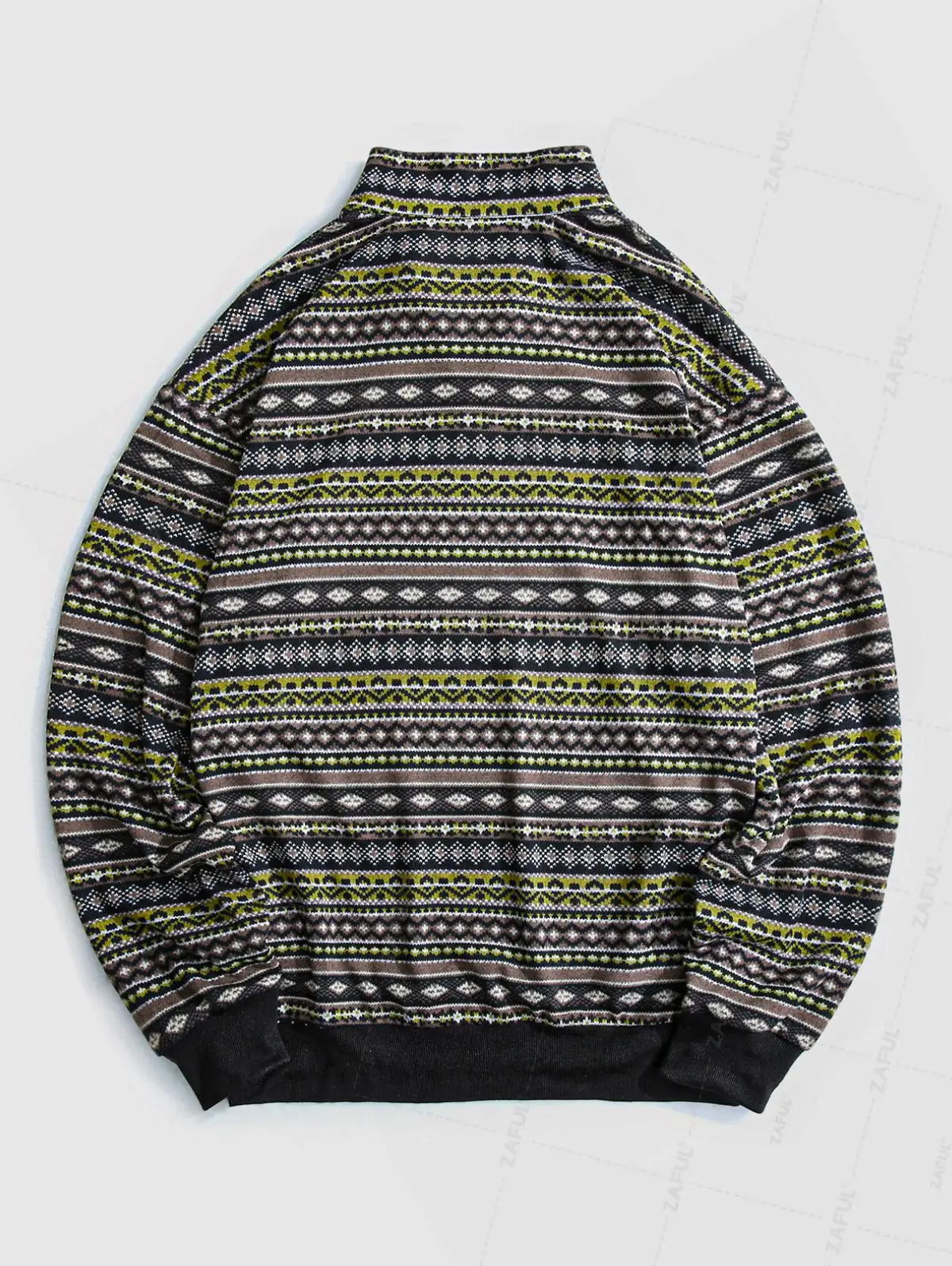 Men's Vintage Ethnic Print Quarter Zip Long Sleeve Stand Collar Pullover Sweatshirt