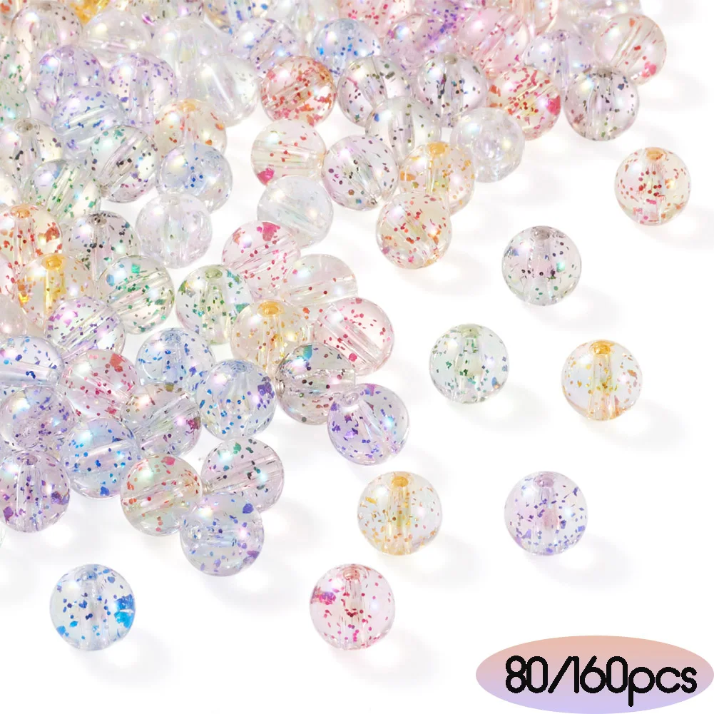 10/16mm Glitter Powder Large Acrylic Beads Round AB Color Transparent Loose Bead DIY Bracelet Necklace Jewelry Making Supplies